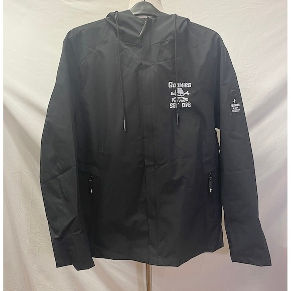 Goonies Black Men's Hooded Rain Coat Front & Back Full Zip Size 2XL - Picture 1 of 4